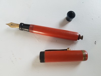 Antique Vintage PARKER DUOFOLD JR. LUCKY CURVE FOUNTAIN PEN ORANGE