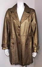 Centigrade Bronze Gold Leather Jacket Women's M Coat Missing Belt Retro Costume