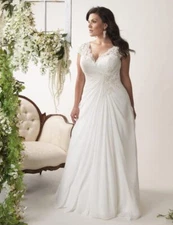 Women Elegant Decal Lace Wedding Dresses V-Neck Plus Size Beach Bridal Dress