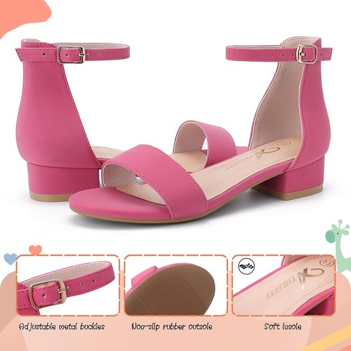 Athlefit Girls Sandals Open Toe Ankle Strap Low Heels Girl Dress Shoes Toddler - Picture 17 of 40