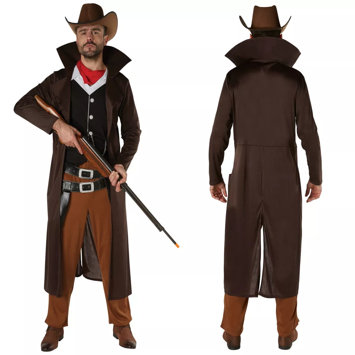 Cowboy Costume Men Western Fancy Dress Outfit Wild West Adult Gunslinger  Sheriff