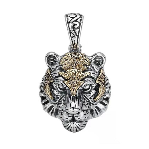 Alloy Steel Mens Punk Biker Tiger Head Pendant Necklace Men Silver Gold - Picture 13 of 13