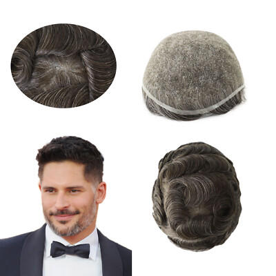 Mens Toupee Swiss Lace Bleached Human Hair Replacement Systems Hairpieces #310