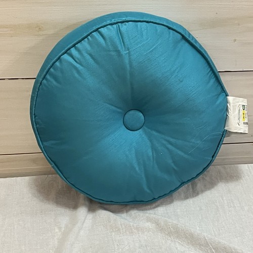 Round Accent Pillow 14”Tufted Pleated Gusseted Pillow w/Piping Trim~ Turquoise - Picture 4 of 5