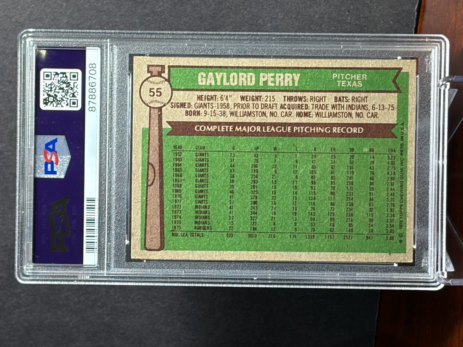1976 Topps #55 Gaylord Perry Texas Rangers Legend HOF Vintage Card PSA 6 view 2