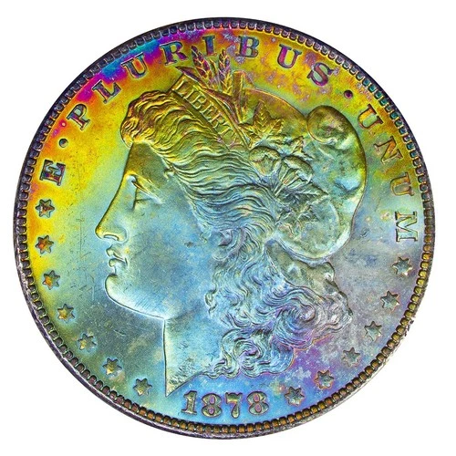 1878-S ANACS MS64 MORGAN $ MONSTER "PQ" VIBRANT RAINBOW TONING (VIDEO} **