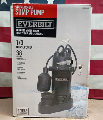 #ad Everbilt 1 3 HP Corrosion Resistant Aluminum Sump Pump w Tether Switch OB. $47.49