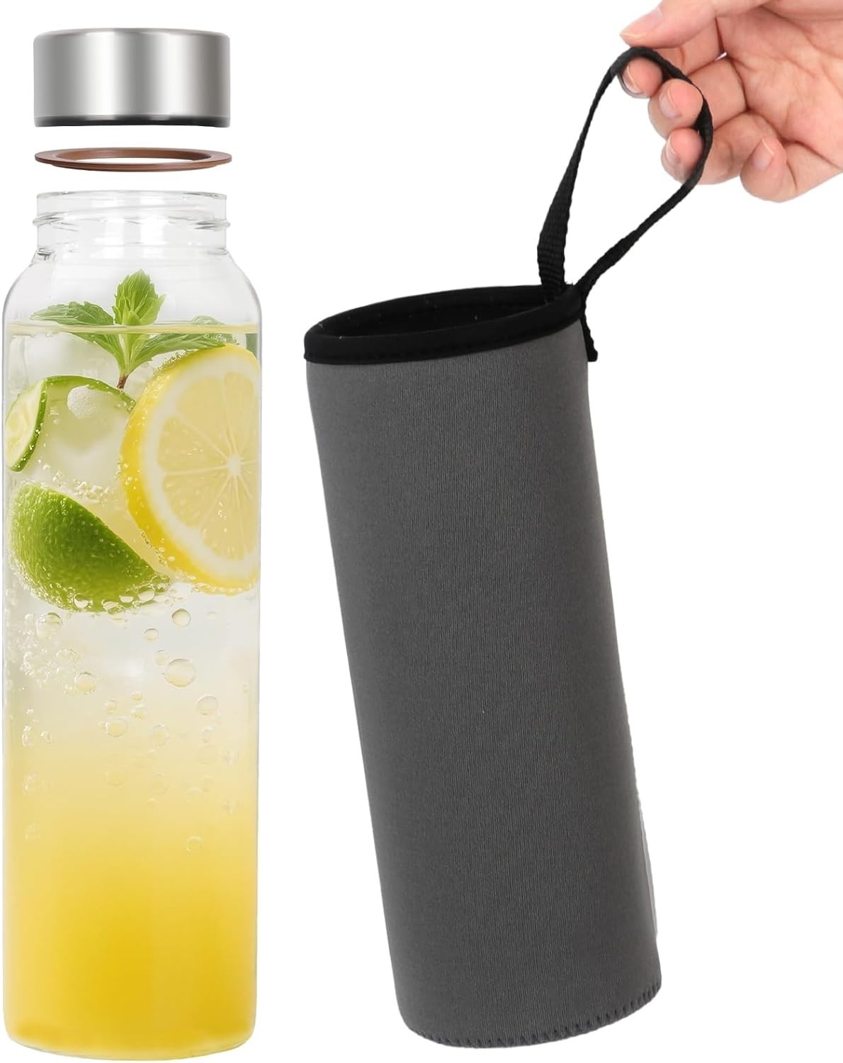 32 oz Borosilicate Glass Water Bottle with Sleeve, 1 Liter G