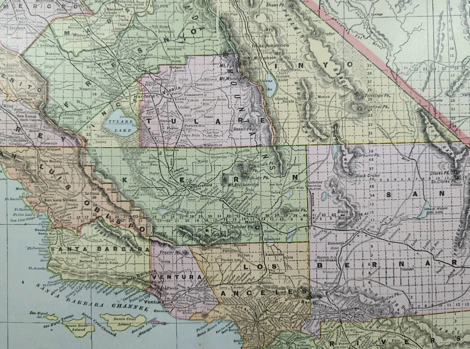 Mapa vintage del sur de California 1902 22"x14" ~ antiguo antiguo original SAN DIEGO CA Foto 4 de 4