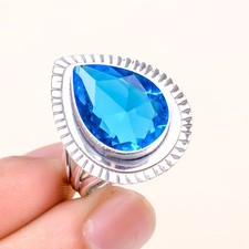 London Blue Topaz 925 Sterling Silver Statement Ring, Christmas Gift For Her