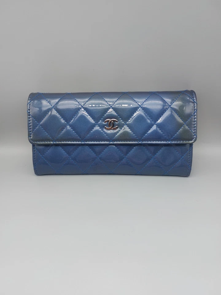 CHANEL Authentic Blue Patent Leather Wallet - Image 2 of 4