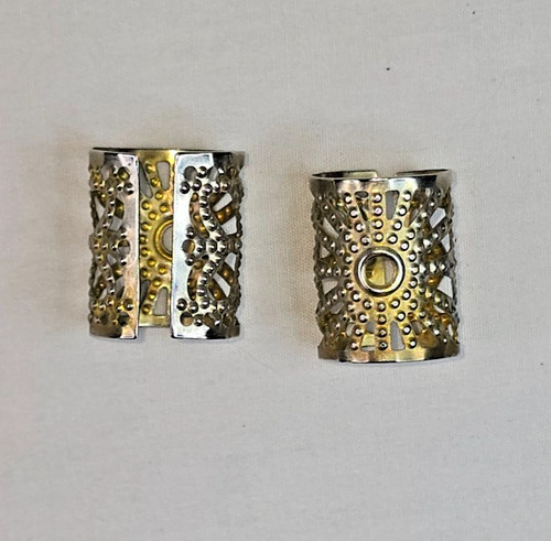 Vintage Gold Tone Hair Clips Set of 2 Small Cuff Style Pierced Sunburst Design