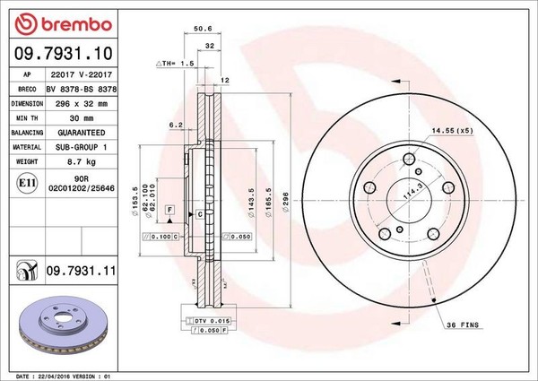 2X Brembo Bremsscheibe 09.7880.75 FüR VW Audi Seat Skoda-image