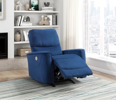 Modern Blue Velvet Power Rocker Recliner Chair Luxury Furniture