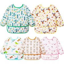 Lictin Long Sleeve Bibs 5 Pack - Baby Bibs for Girl or Boy, Reusable Infant f...