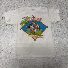 VINTAGE Disney Mickey Mouse Shirt Youth Small White Made USA Graphic 80s Reading