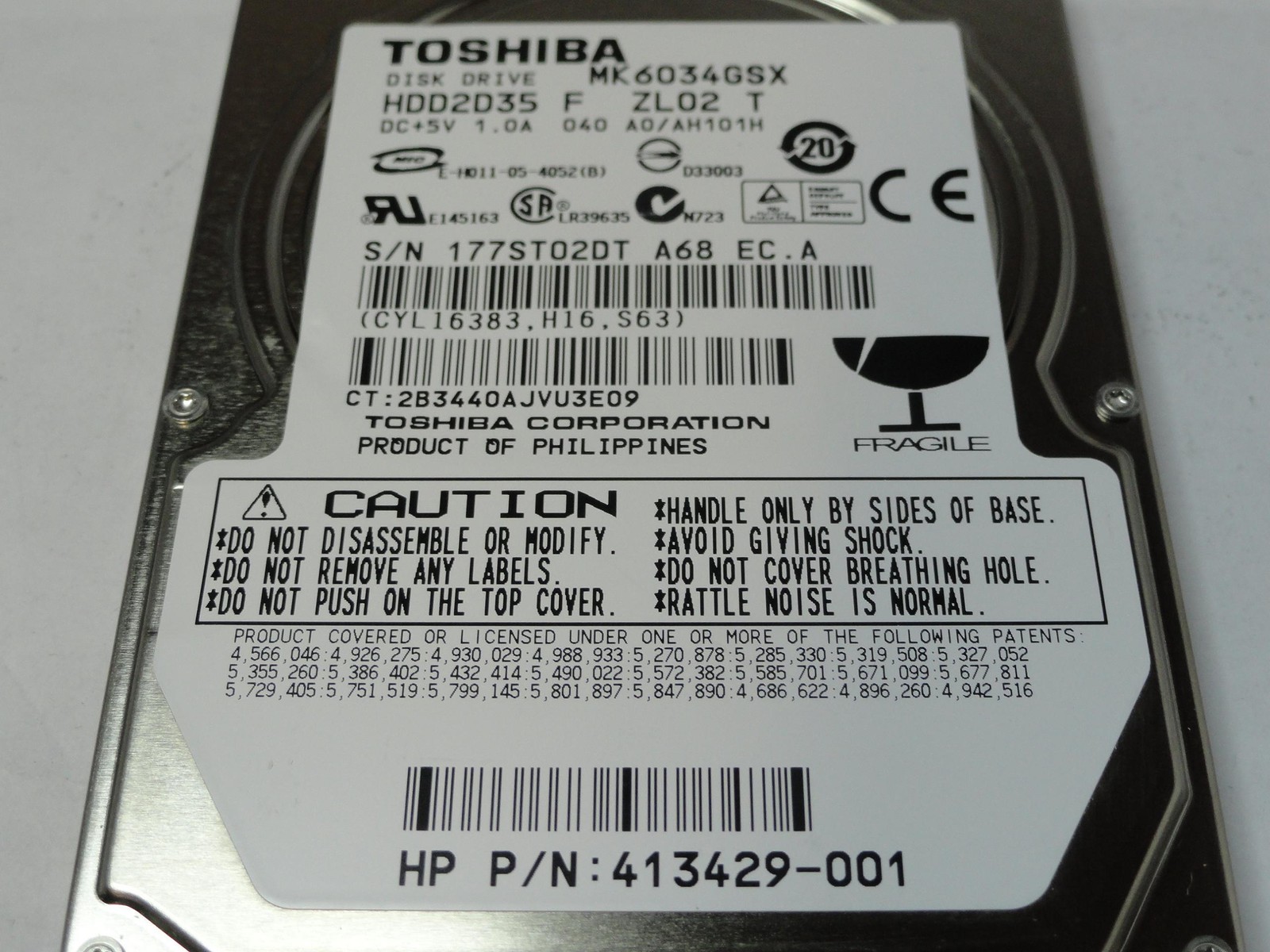 Toshiba HP 60GB SATA 5400rpm 2.5in HDD ( HDD2D35 MK6034GSX 413429-001 ) REF