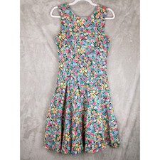 Vintage Talbots Sara Campbell Floral Cotton Fit Flare Dress USA Size 8