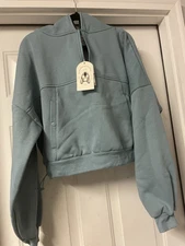 Blogilates Women's Marshmallow Half Zip Hooded Sweatshirt Teal Blue sz L