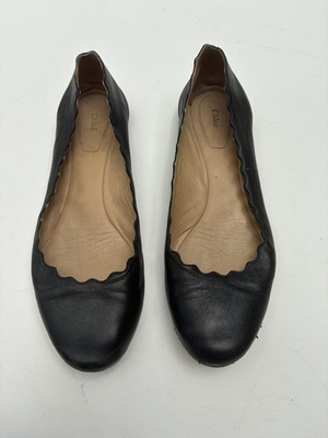 #ad #ad Chloe Lauren Scalloped Ballet Flats Black Shoes 38 HEAVY WEAR $29.99