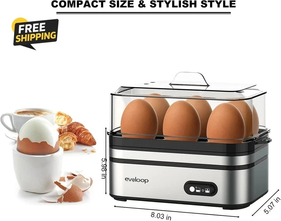 Rapid Egg Cooker Electric 6 Eggs Capacity, Soft, Medium, Hard Boiled, Poacher