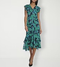 Marc New York Womens Sz 10 Short Sleeve High Low Leafy Shift Dress Resort Ruffle