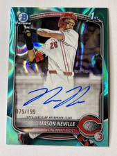 2025 Bowman Draft, Mason Neville 1st Bowman, Aqua Lava Auto /199, CPA-CM Reds