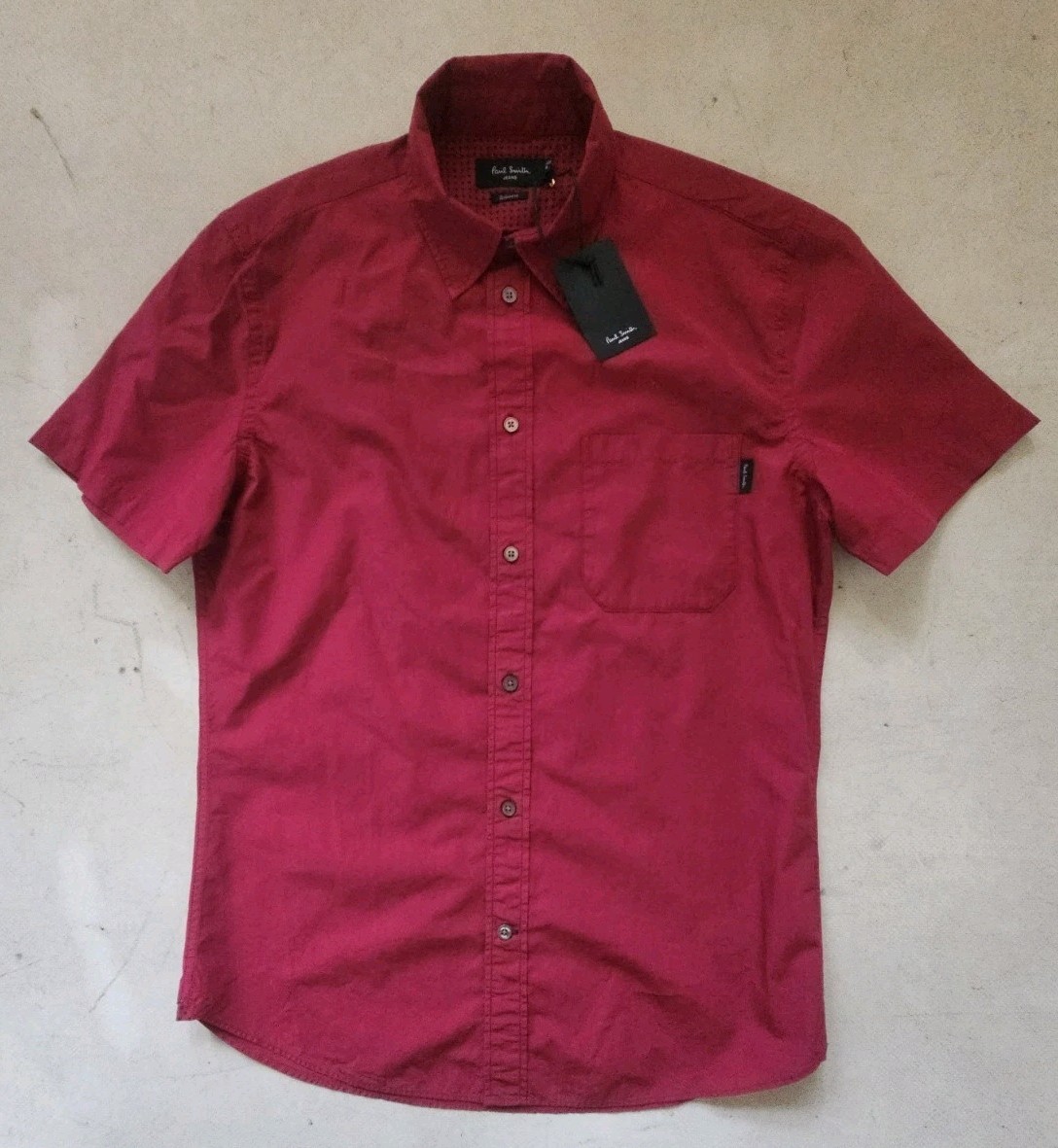 PAUL SMITH Shirt Short Sleeved Mens M Tailored Fit Claret Cotton