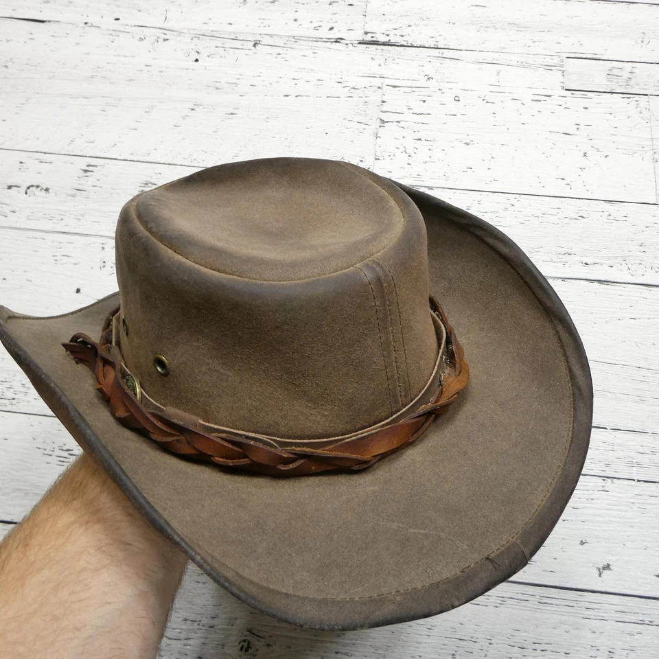 Outback Trading Sombrero Vaquero Correa Trasera Marrón Piel Aceitosa Impermeable Hombres Exterior Foto 2 de 4