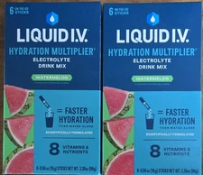 (2) Liquid I.V. Hydration Multiplier, Watermelon, 6 Sticks Ea Box Exp 5/2026+
