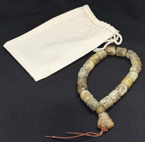 Vintage Carved Buddha Stone Mala Bracelet Jade Serpentine Prayer Beads