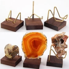 Metal Arm Mineral  Stand Display Holder Rack Wood  for Crystal  Ores Agate Rocks