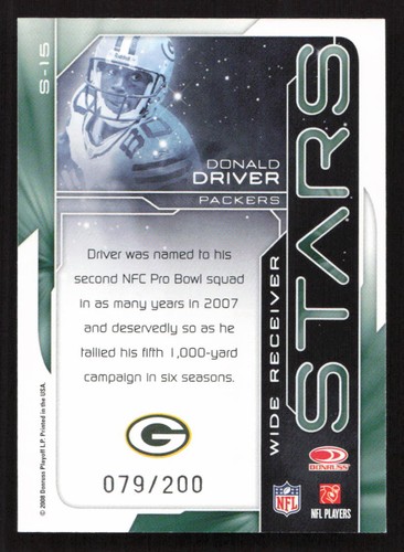 2008 Donruss Elite Donald Driver Stars schwarz #/200 #S-15 Karte - Bild 2 von 2