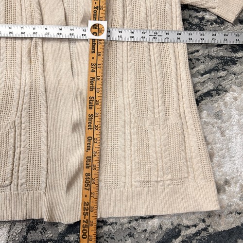 Croft & Barrow Cardigan Sweater Womens Large Beige Cotton Cable Knit Textured - Picture 3 of 6