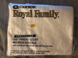VTG Cannon Royal Family King Flat Sheet  No Iron Luxury Percale