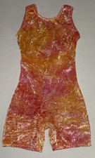 GIRLS MOTIONWEAR SPARKLE ORANGE PINK VELVET DANCE GYMNASTICS LEOTARD Sz L 12 14