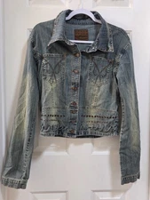  Crest Jeans Womens XL Denim Jean Jacket Y2K Embellished 