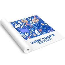 23.62 Inch x 100 ft Matte Printable Adhesive Vinyl Roll Inkjet Sticker Paper ...