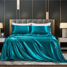 Queen size Conventional Sheet set - Turquoise Bridal Satin - 15" depth RTSL