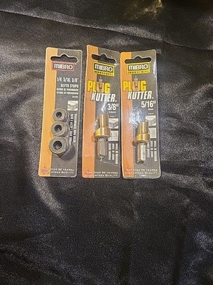 Mibro plug cutter 3/8'', 5/16, & 3 Pc Depth Stops. Lot Of 3 Drill Assesories 