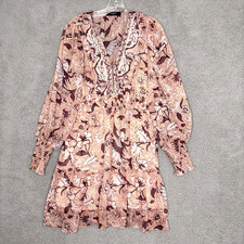 OPT Dress Large Floral Bird Print Metallic Boho Romantic Festival Cottagecore