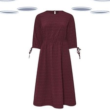 Ex Women's Plus Size Dress Burgundy Red Textured Check Midi (Defect) Size 26-28