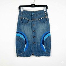 Oilily Vintage Embroidered Denim Skirt Size 36 Blue Boho Midi US 4/6