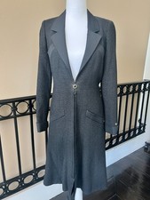 Vintage Chanel Black Silk Long Coat P19366W02928- Size 36