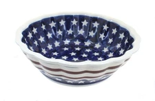 Blue Rose Polish Pottery Stars & Stripes Medium Scallop Bowl