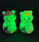 Fenton Pilgrim Boy & Girl Custard Bear 3.5” Figurine Gift shop Painted UV Glows