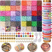 XSEINO 9360PCS Clay Beads Bracelet Making Kit,46Colors Flat 2 Box