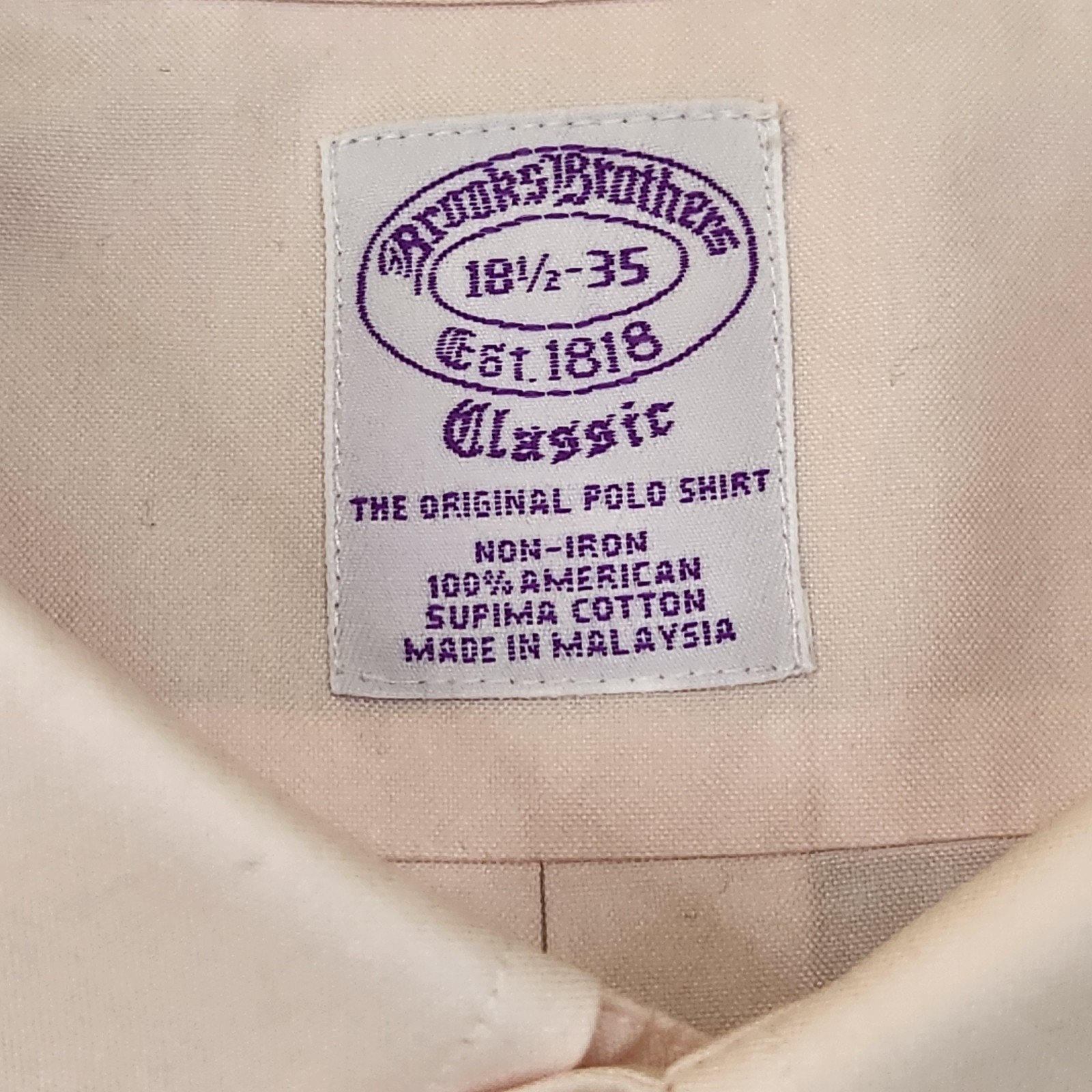 Brooks Brothers Pink Oxford Dress Shirt Men's 18.5-35 Non-Iron Supima Cotton thumbnail 2