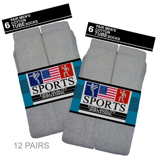 12 PAIRS TUBE SOCKS COTTON SOLID SOLID GRAY 22 INCHES SPORTS LONG SOCKS MID CALF - Picture 2 of 5