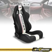 Universal Reclinable Racing Seat Right Dual Slider Black PU Leather White Stripe